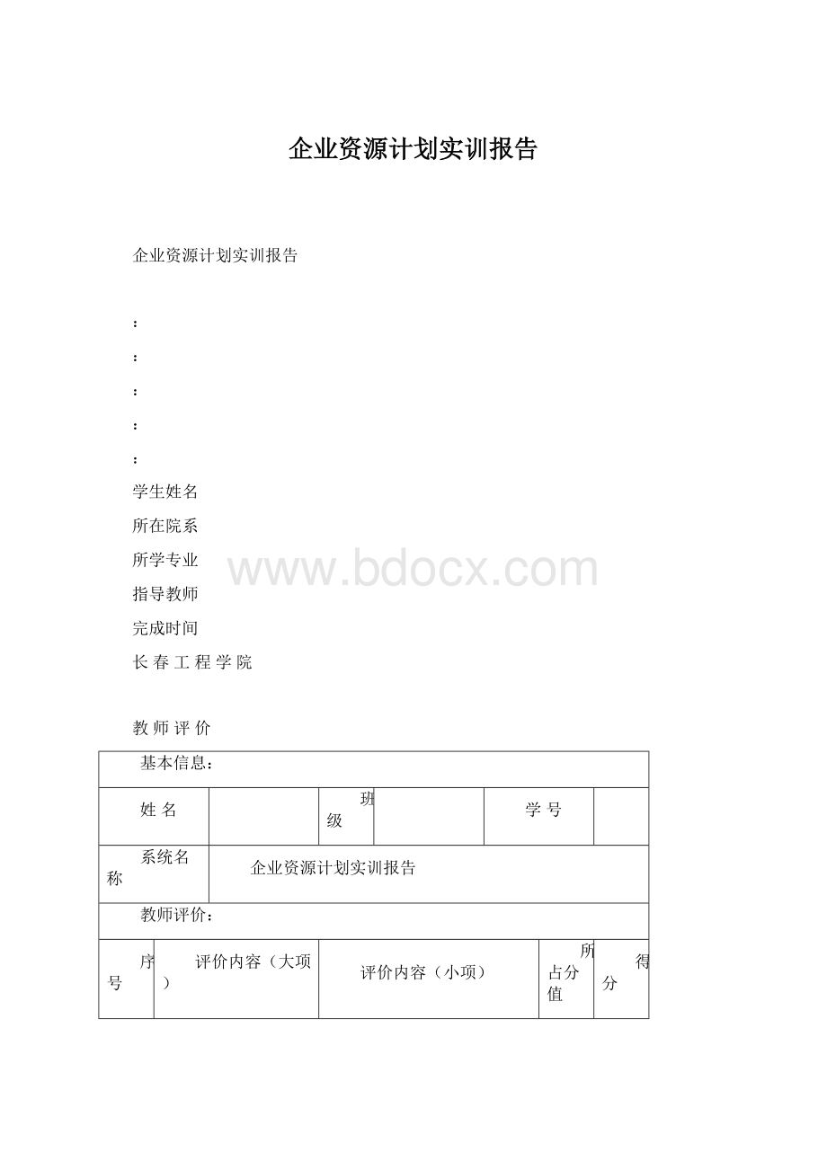 企业资源计划实训报告.docx_第1页