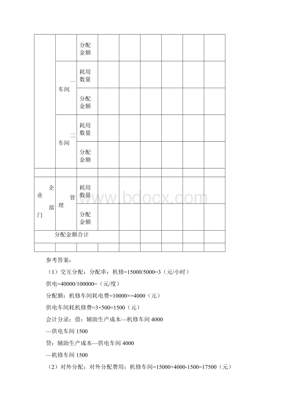 电大成本会计形成性考核作业答案2.docx_第3页