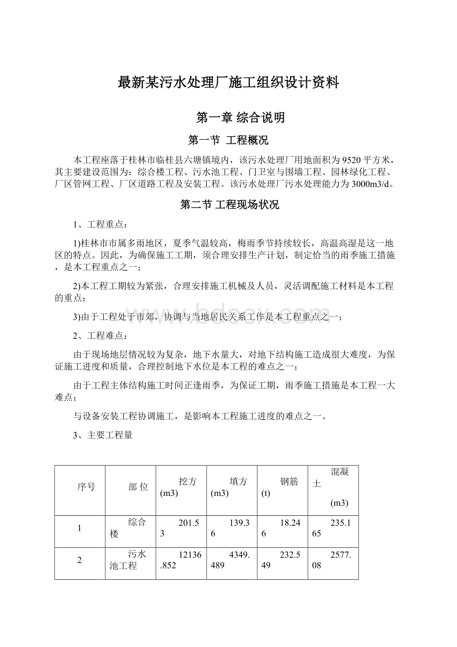 最新某污水处理厂施工组织设计资料.docx_第1页