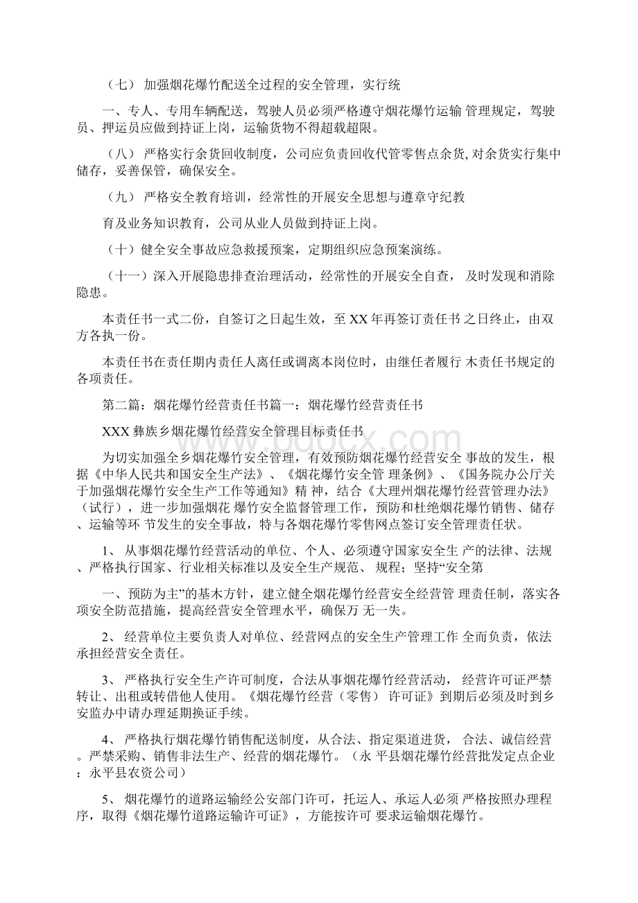 《烟花爆竹经营企业安全生产工作责任书5篇》Word文件下载.docx_第2页