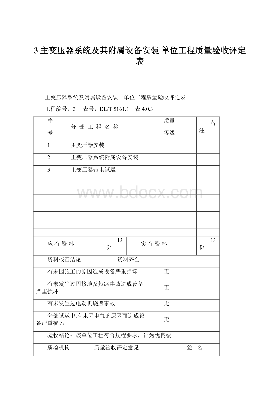 3主变压器系统及其附属设备安装 单位工程质量验收评定表.docx