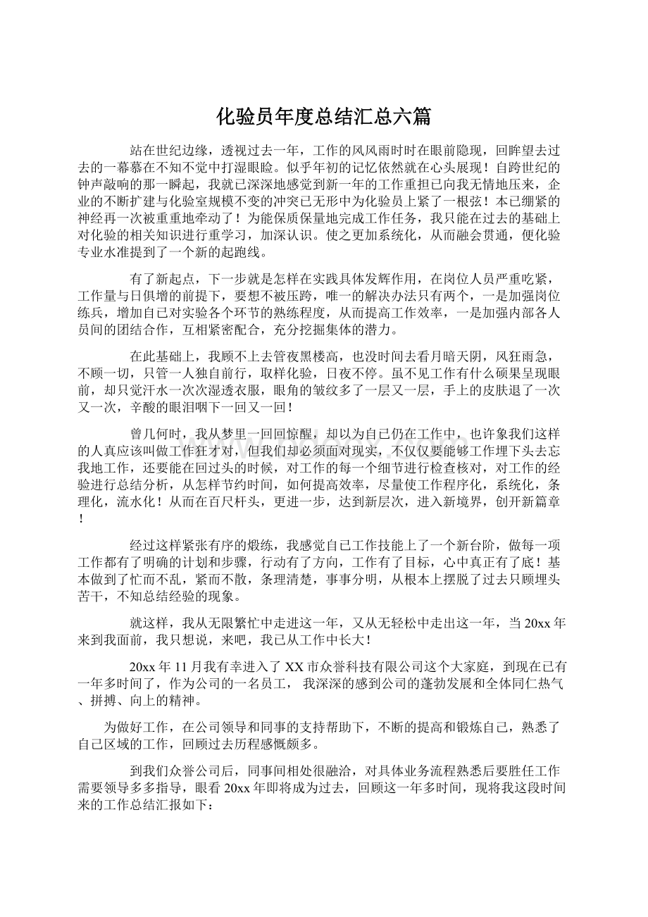 化验员年度总结汇总六篇Word文件下载.docx