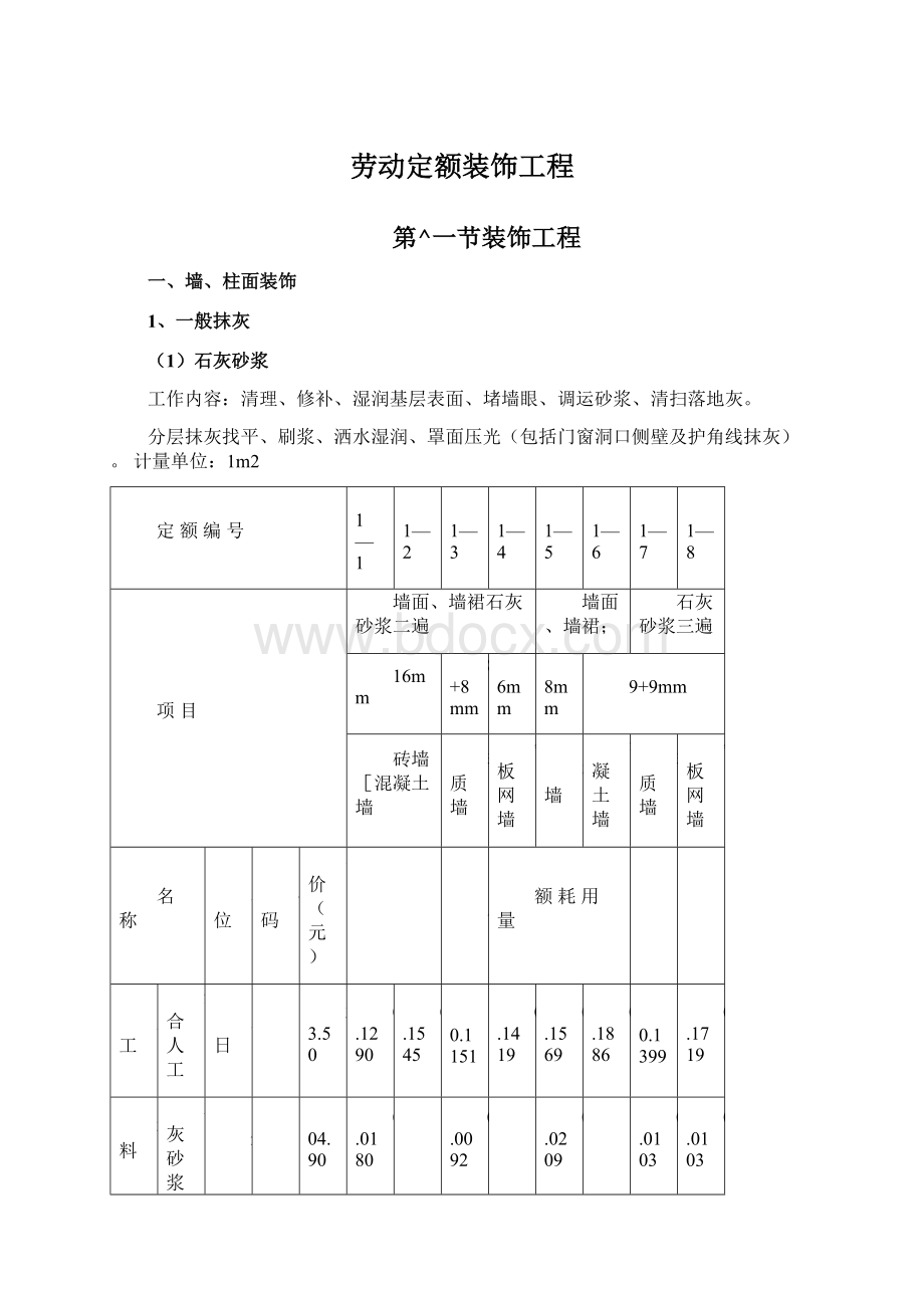 劳动定额装饰工程.docx_第1页