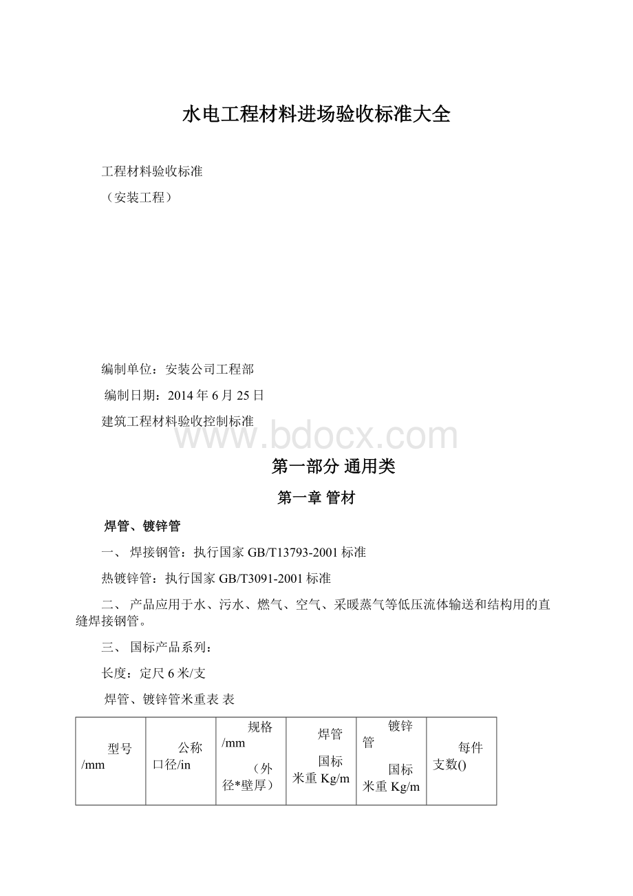 水电工程材料进场验收标准大全文档格式.docx