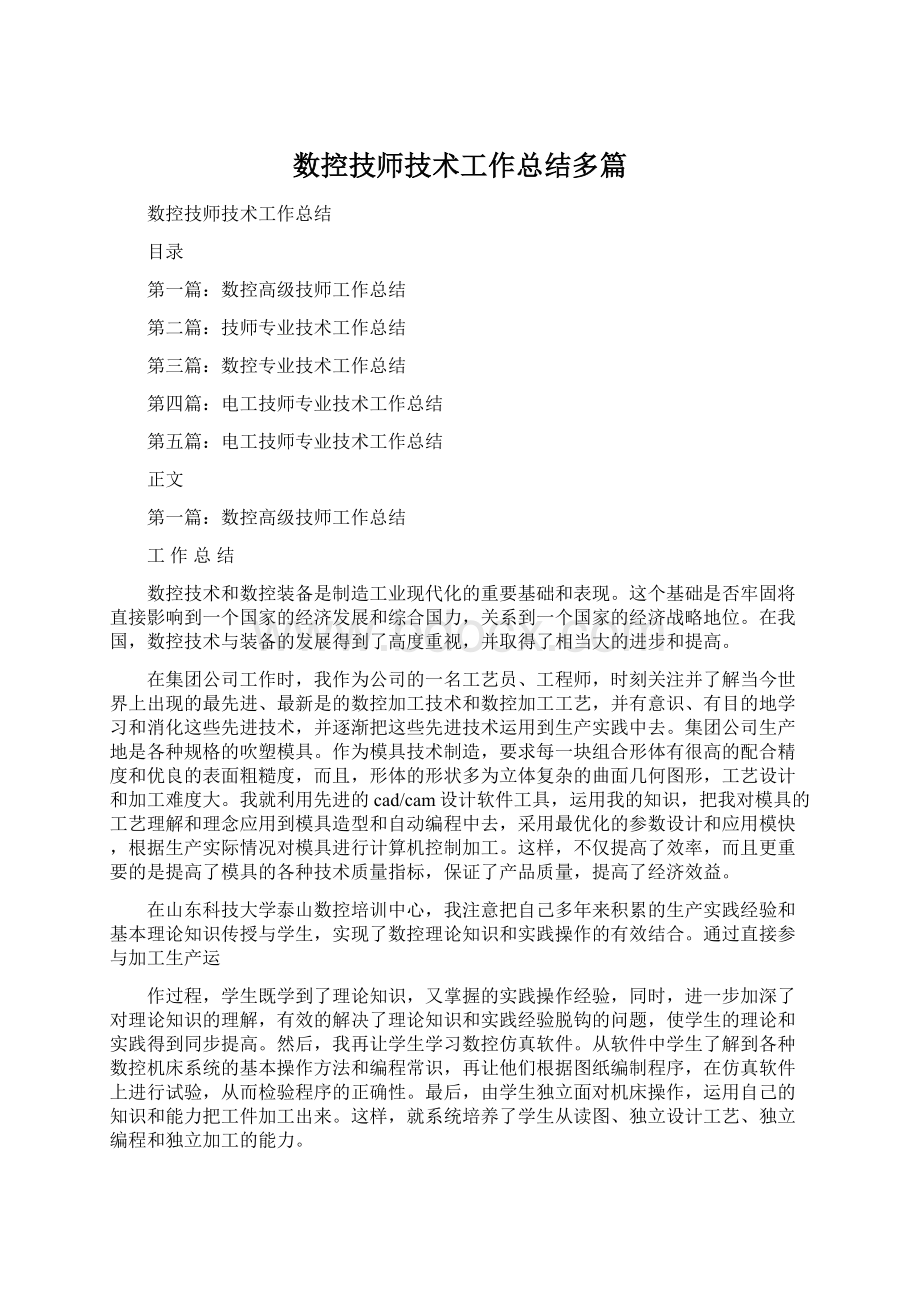 数控技师技术工作总结多篇.docx_第1页