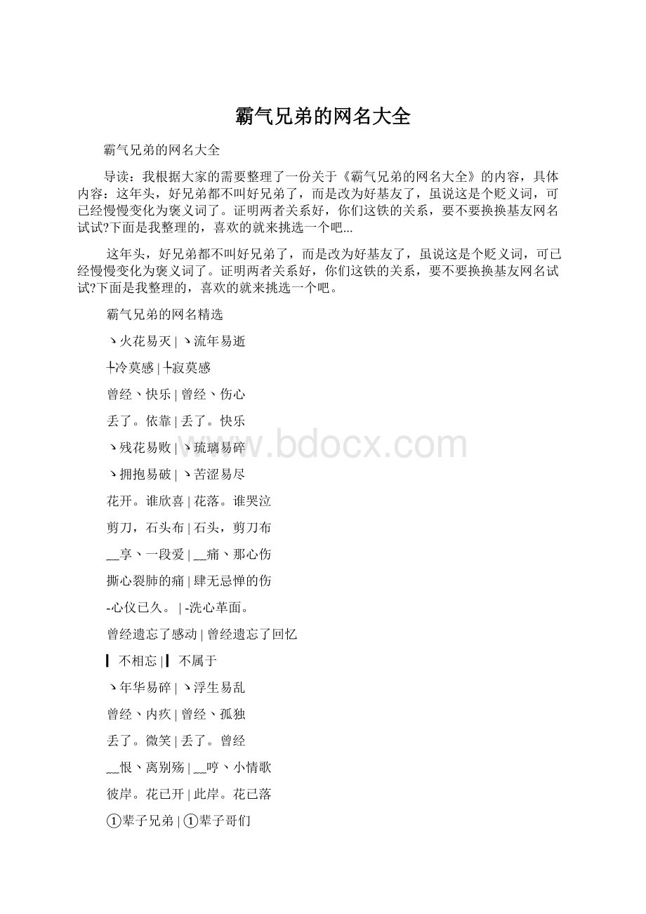 霸气兄弟的网名大全Word文件下载.docx