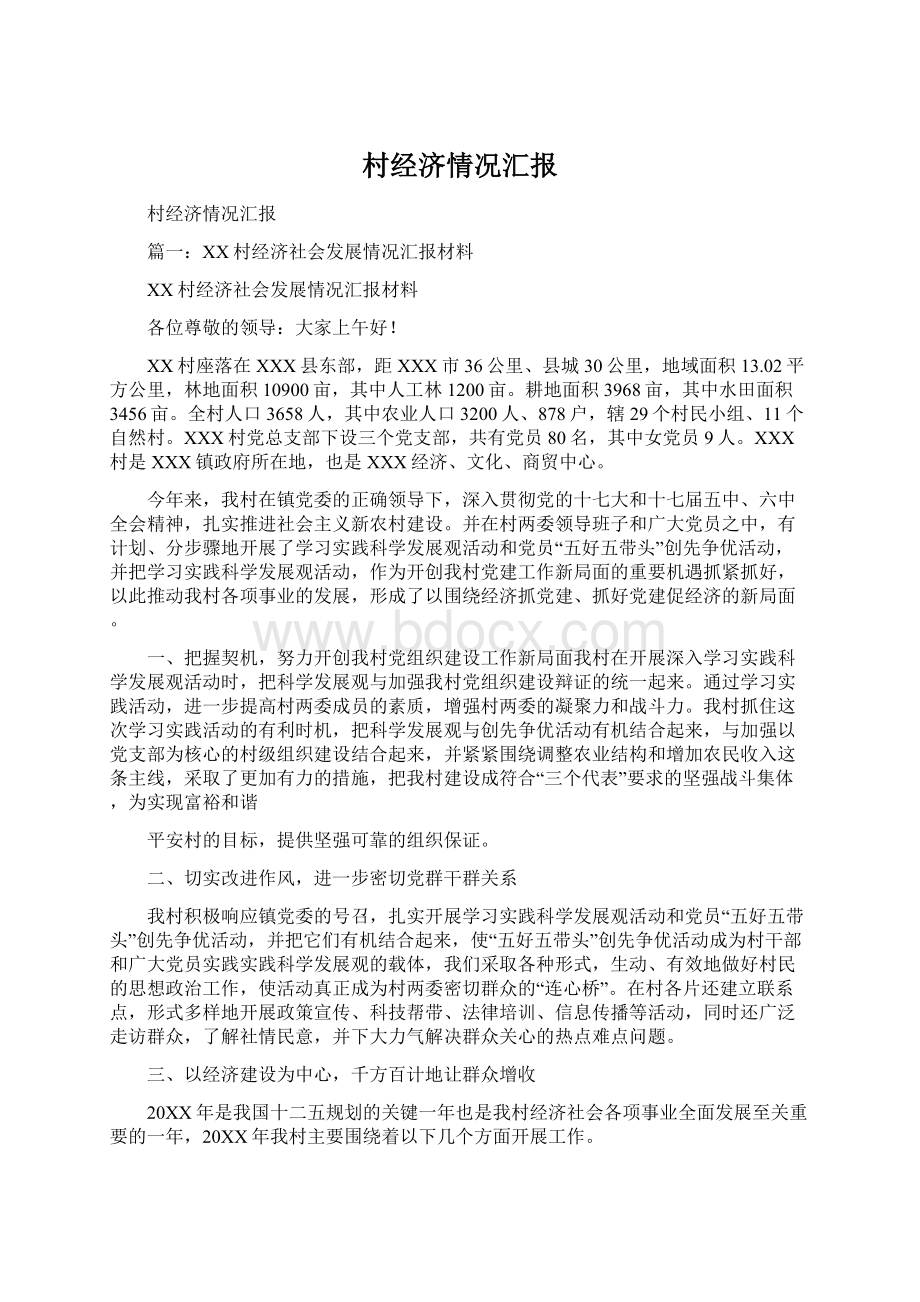 村经济情况汇报文档格式.docx