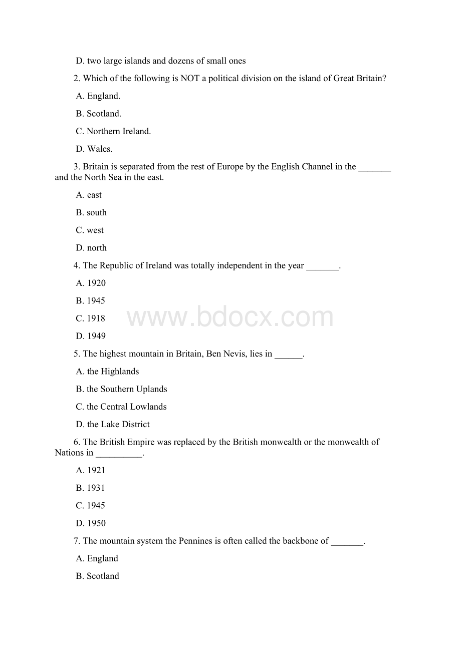 英语国家概况练习题集Word格式文档下载.docx_第2页