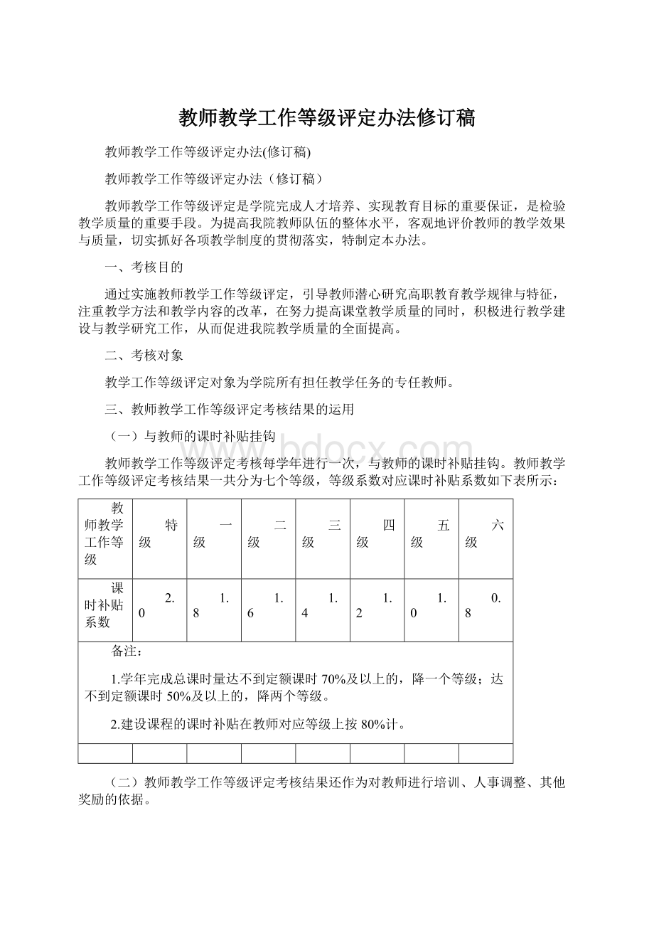 教师教学工作等级评定办法修订稿Word文档格式.docx