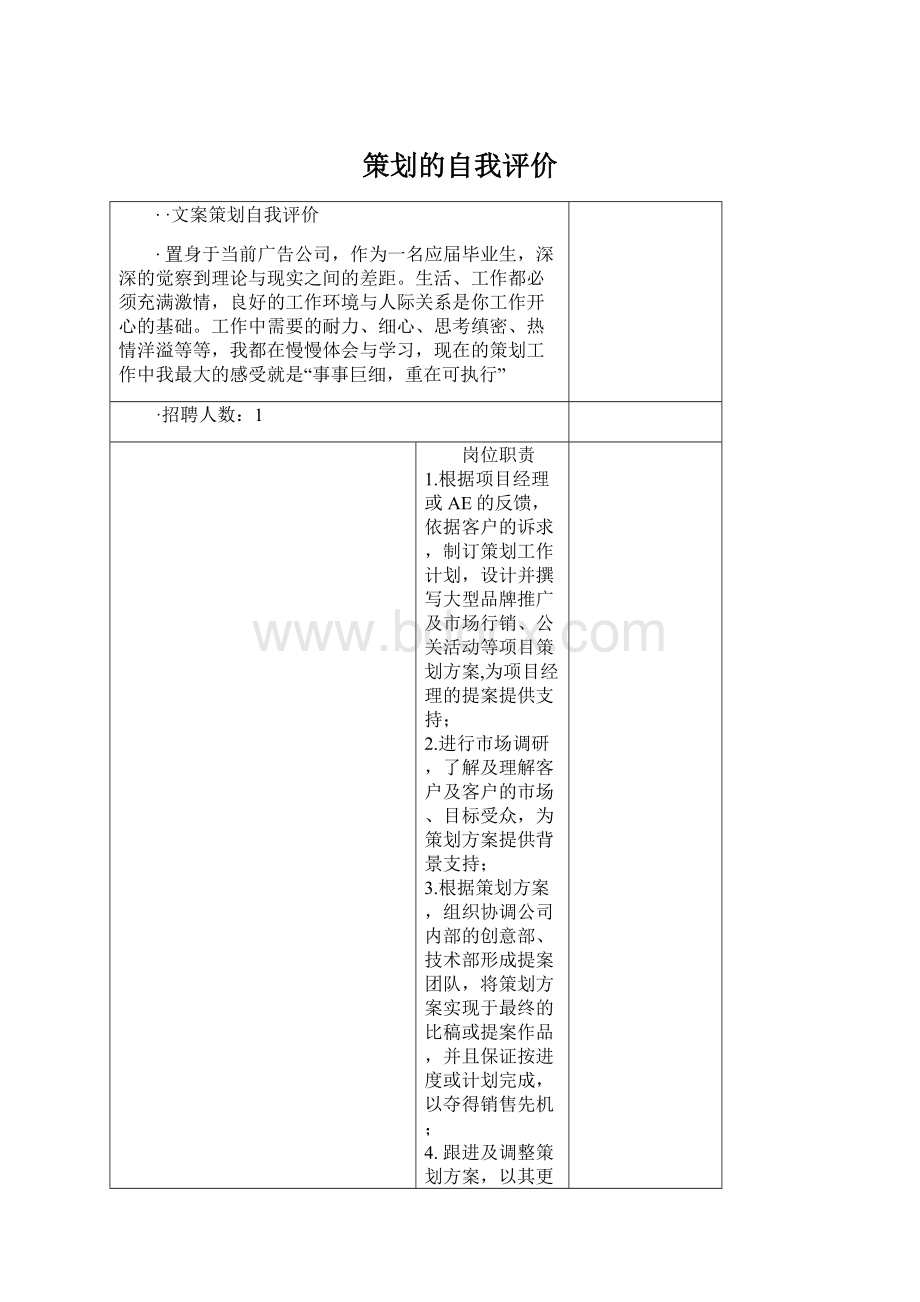 策划的自我评价Word文件下载.docx