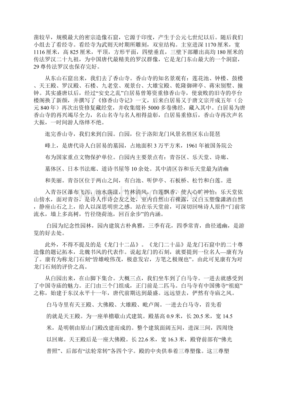 洛阳龙门石窟旅游管理专业导游实习报告Word格式.docx_第3页