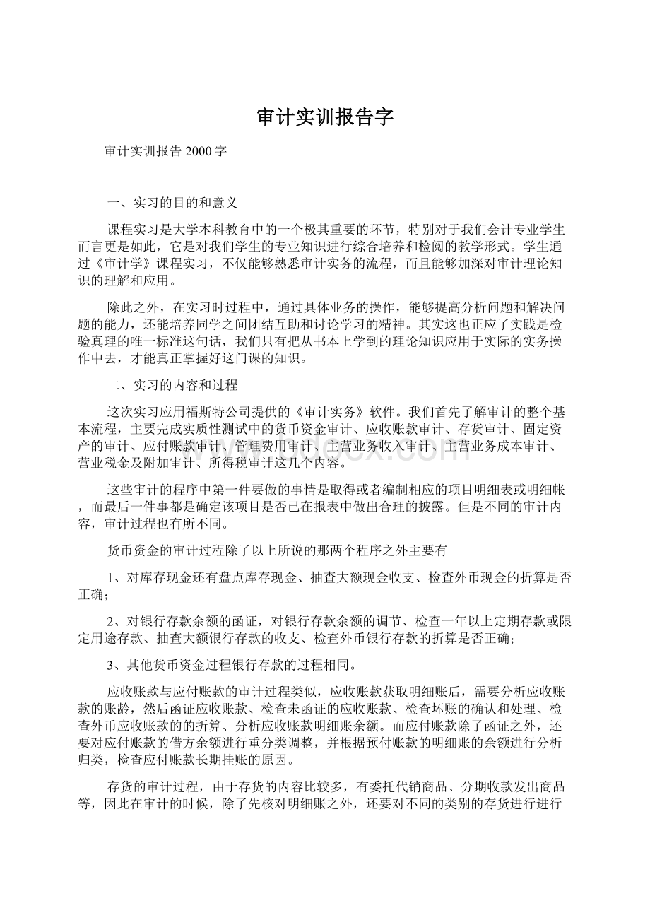 审计实训报告字Word格式文档下载.docx