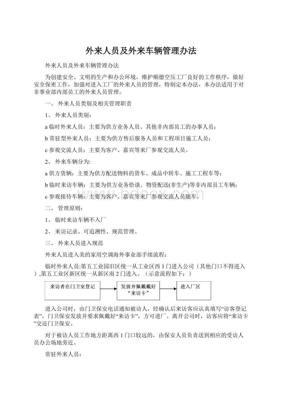 外来人员及外来车辆管理办法Word下载.docx