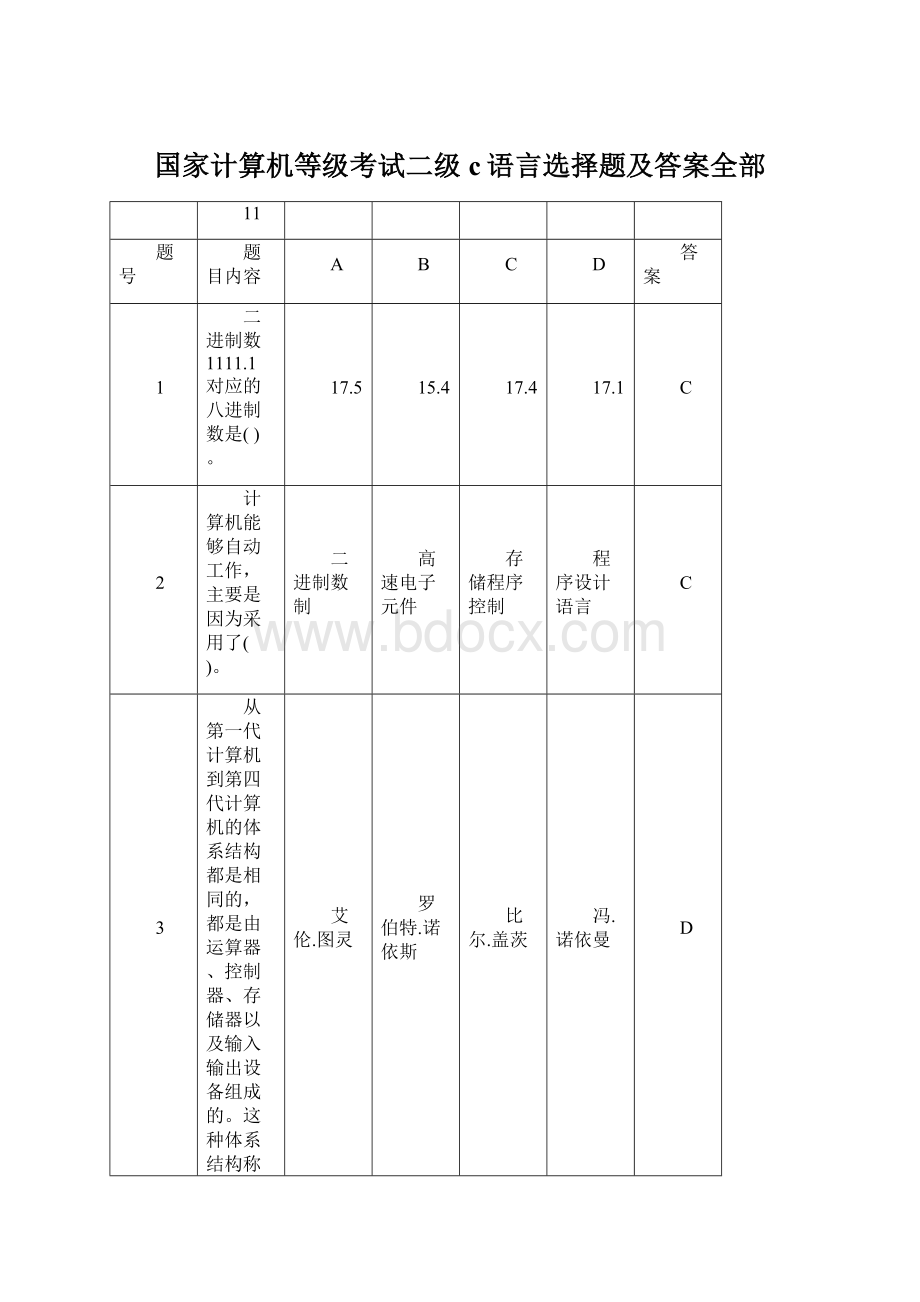 国家计算机等级考试二级c语言选择题及答案全部Word格式.docx