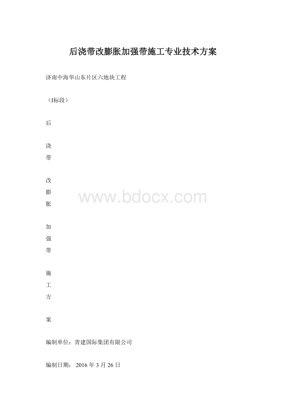 后浇带改膨胀加强带施工专业技术方案.docx_第1页