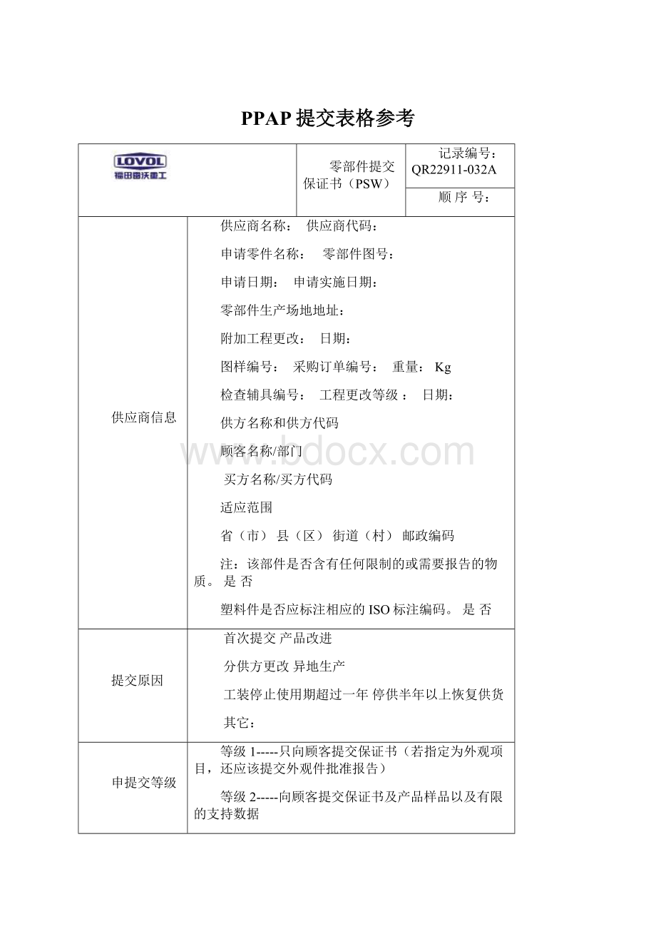 PPAP提交表格参考Word格式文档下载.docx_第1页