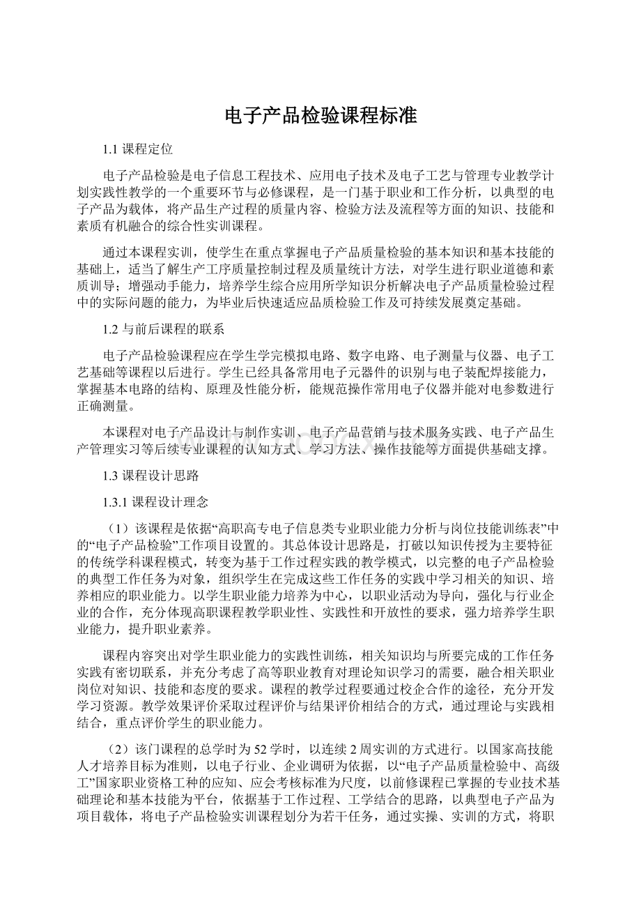 电子产品检验课程标准Word下载.docx_第1页