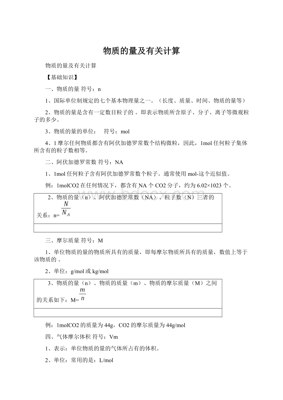 物质的量及有关计算.docx_第1页