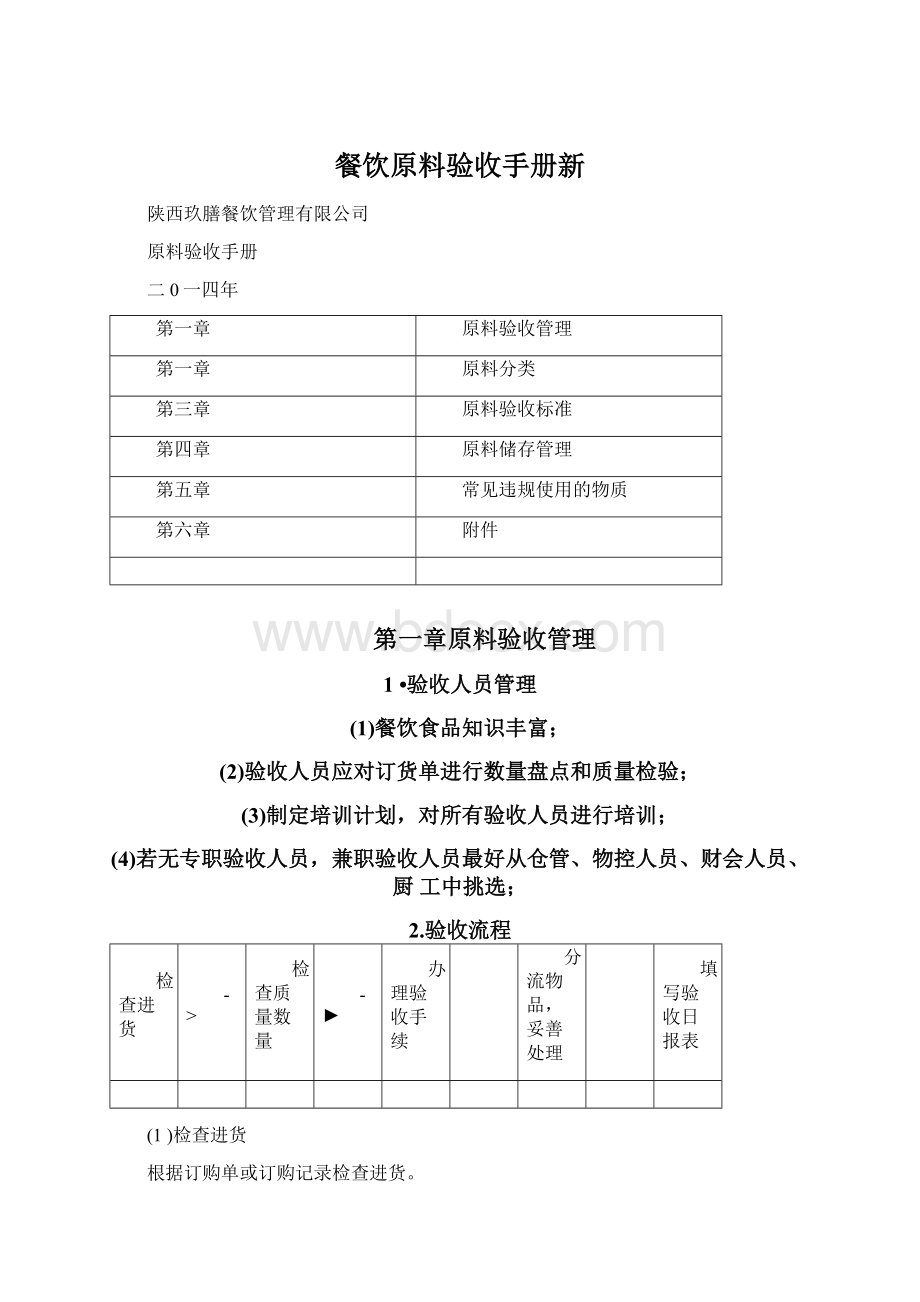 餐饮原料验收手册新Word格式.docx