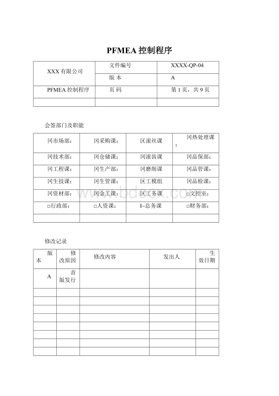 PFMEA控制程序Word文件下载.docx