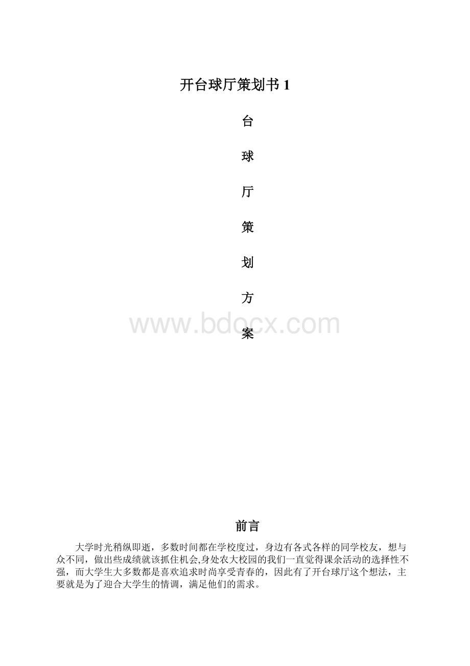 开台球厅策划书 1Word格式文档下载.docx