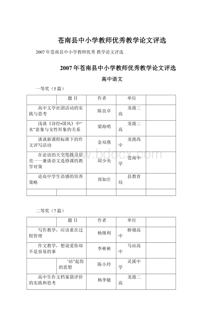 苍南县中小学教师优秀教学论文评选.docx_第1页