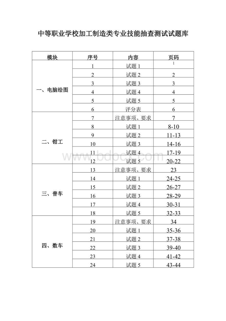 中职加工制造类专业技能抽测试题汇总.docx_第1页