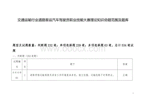 交通运输行业道路客运汽车驾驶员职业技能大赛理论知识命题范围及题库Word文件下载.docx