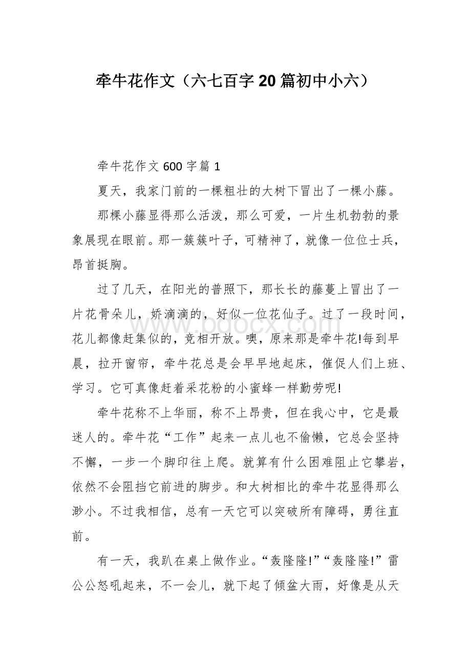 牵牛花作文（六七百字20篇初中小六）.docx_第1页