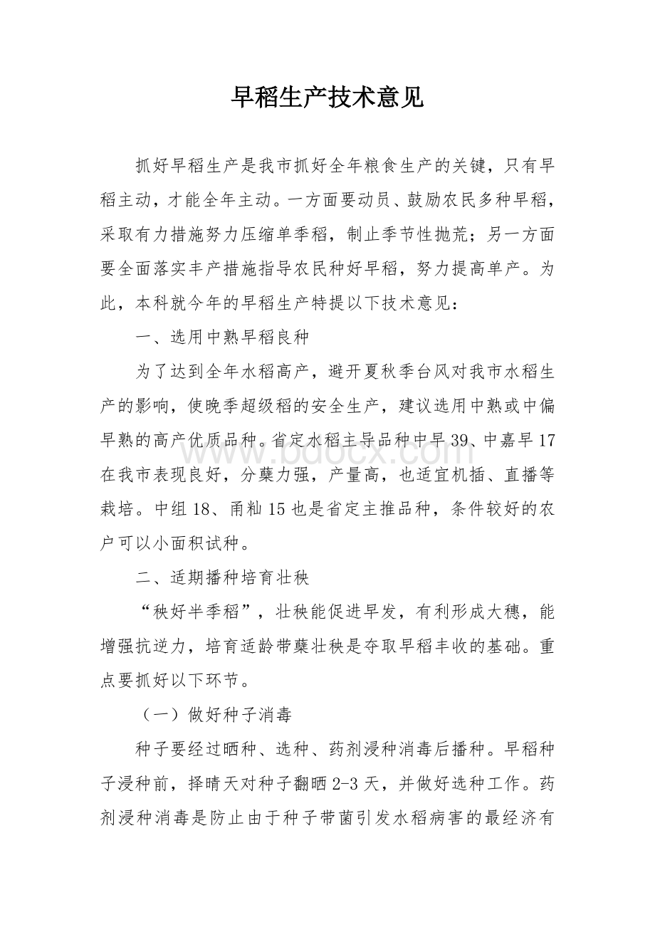 早稻生产技术意见Word格式文档下载.docx