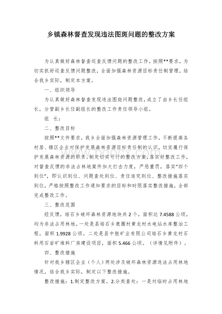 乡镇森林督查发现违法图斑问题的整改方案Word下载.docx