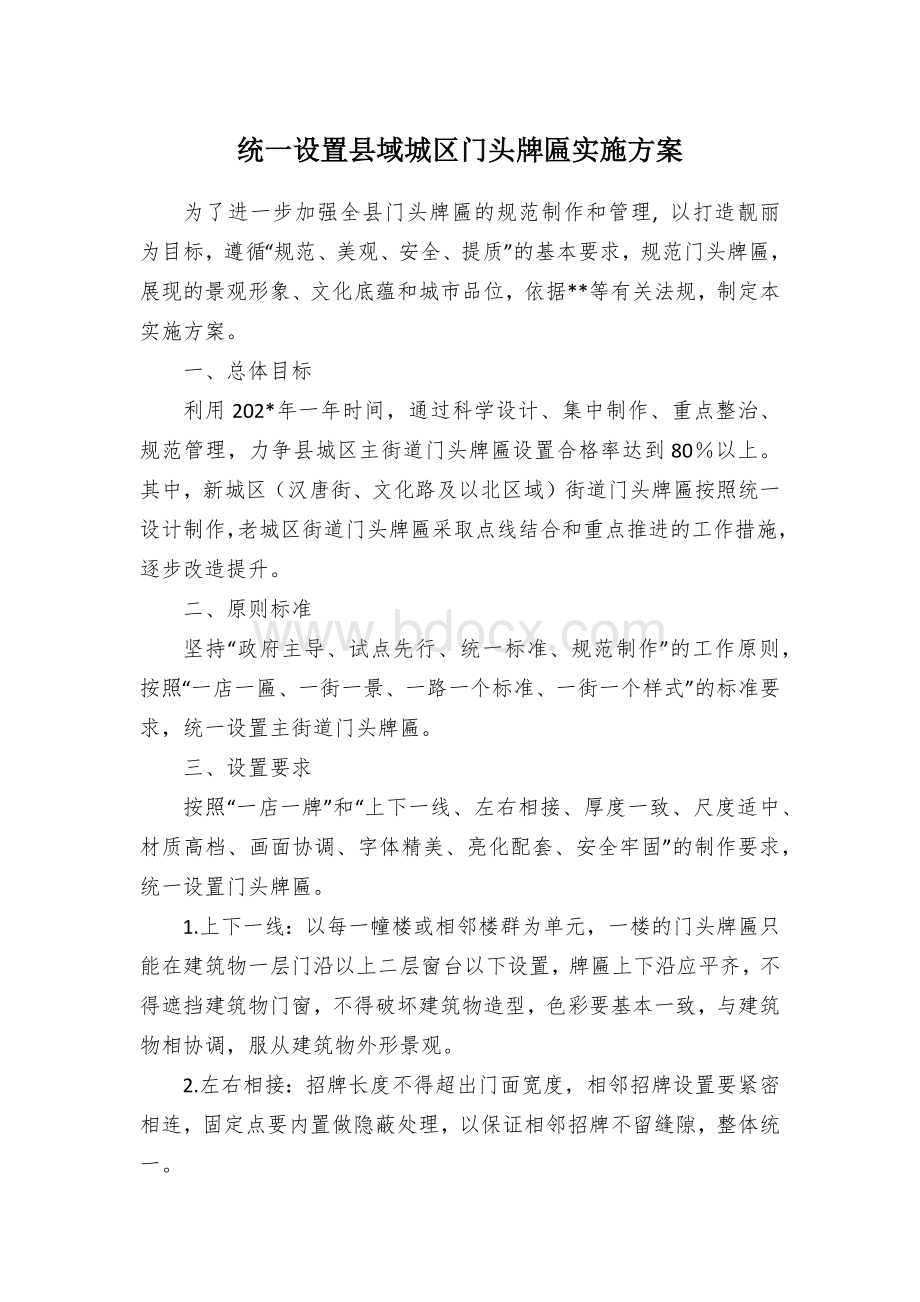 统一设置县域城区门头牌匾实施方案.docx