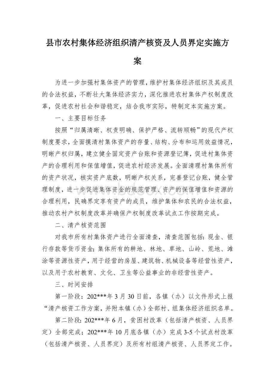 县市农村集体经济组织清产核资及人员界定实施方案Word文档格式.docx_第1页