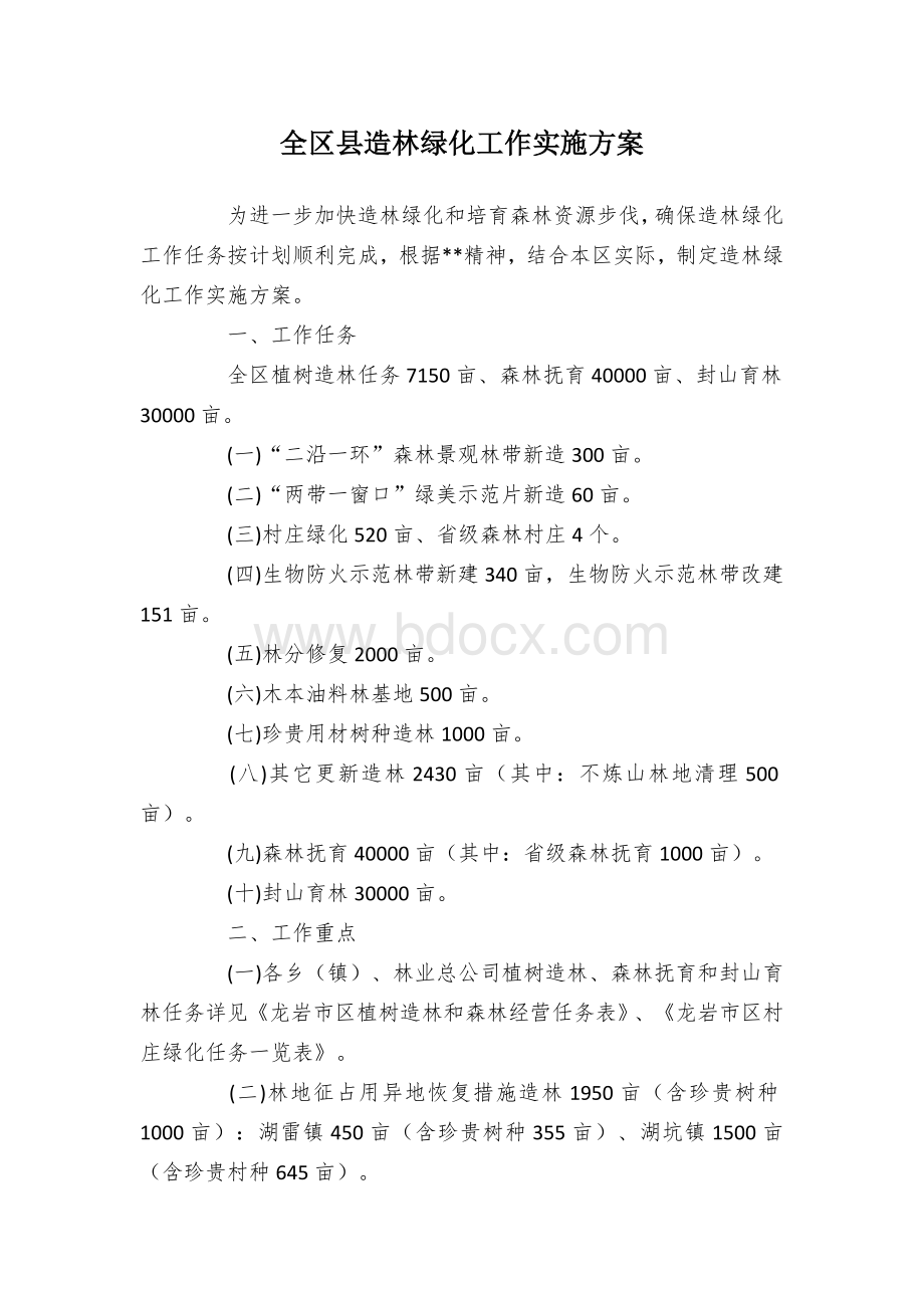 全区县造林绿化工作实施方案Word下载.docx