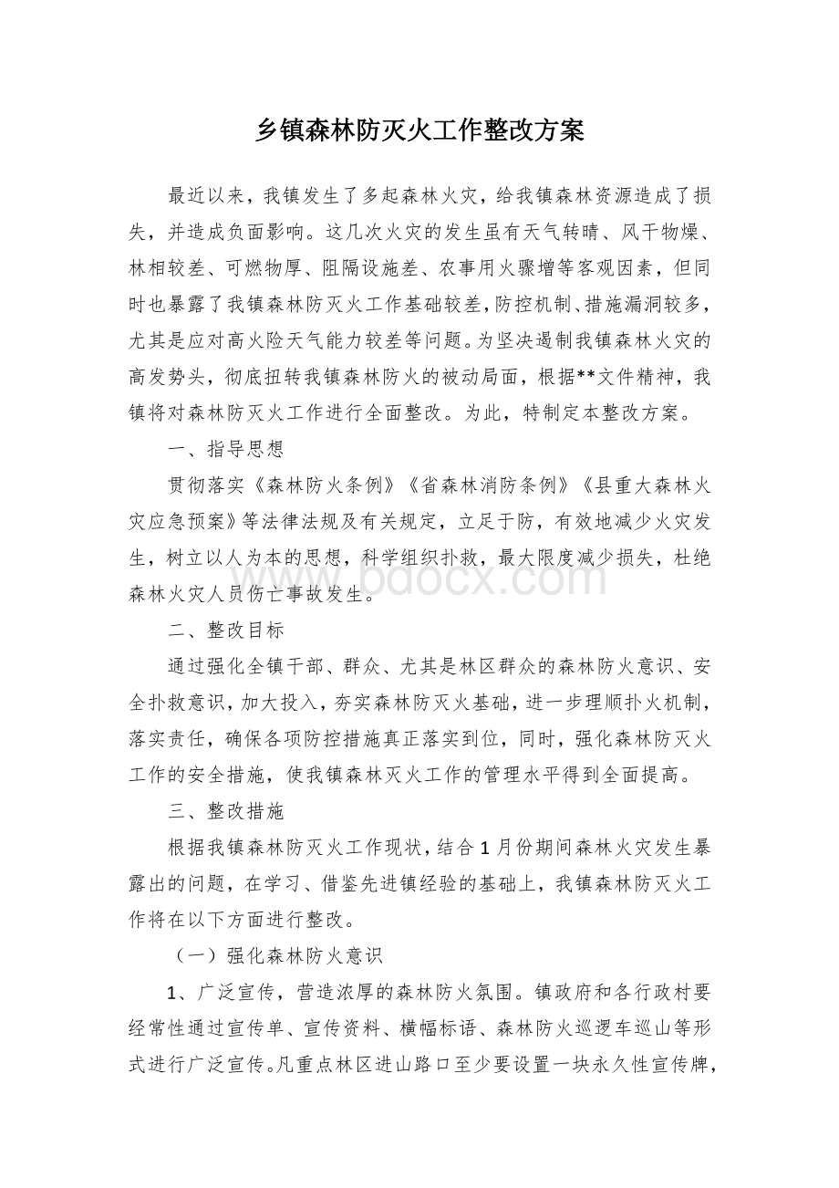 乡镇森林防灭火工作整改方案Word文档下载推荐.docx