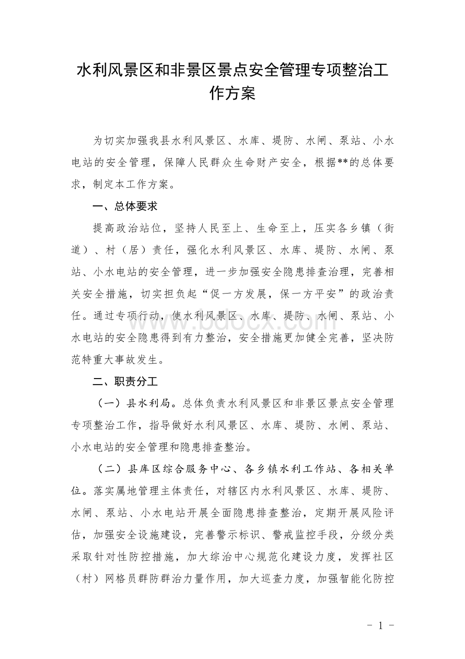 水利风景区和非景区景点安全管理专项整治工作方案Word格式.docx