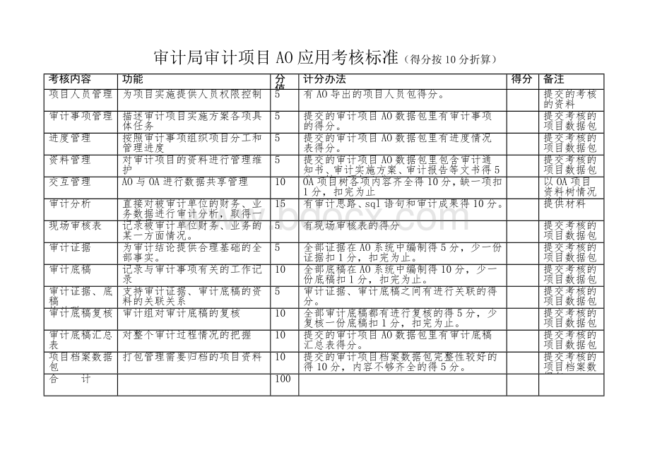 审计局审计项目AO应用考核标准Word格式.doc_第1页