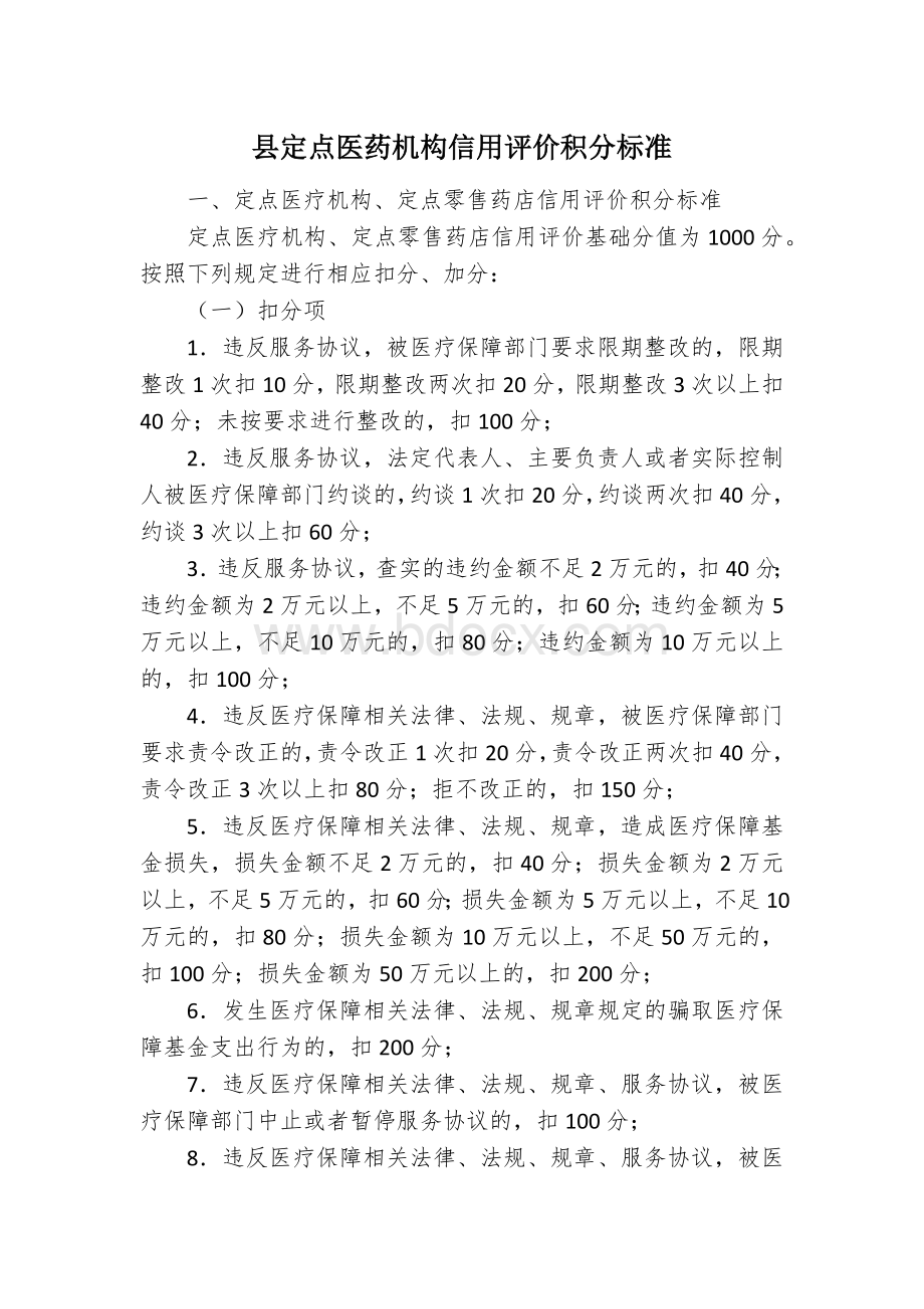 县定点医药机构信用评价积分标准Word下载.docx