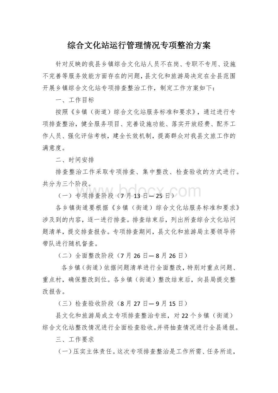 综合文化站运行管理情况专项整治方案Word下载.docx_第1页