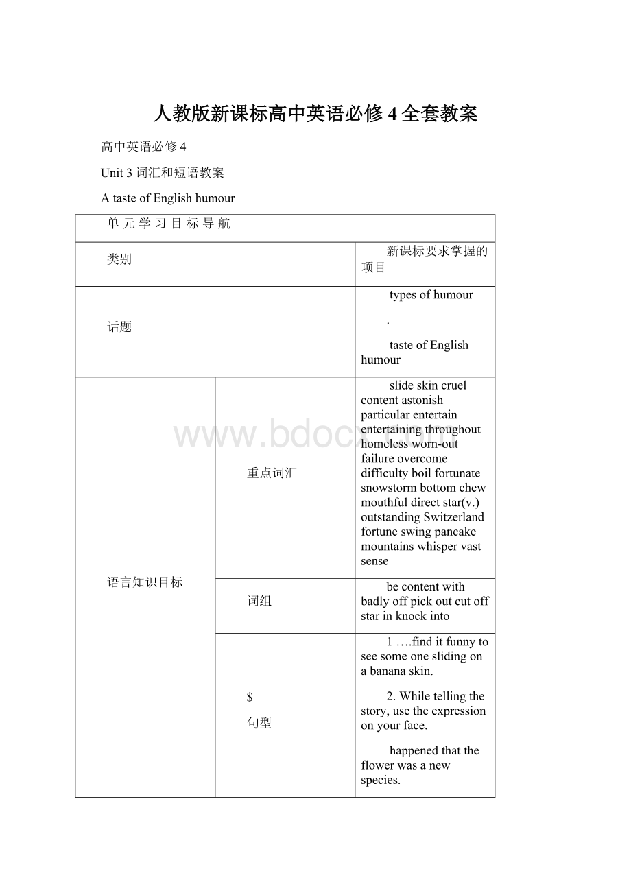 人教版新课标高中英语必修4全套教案.docx_第1页