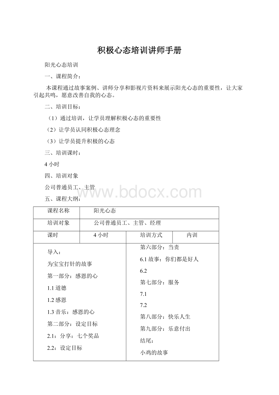 积极心态培训讲师手册.docx