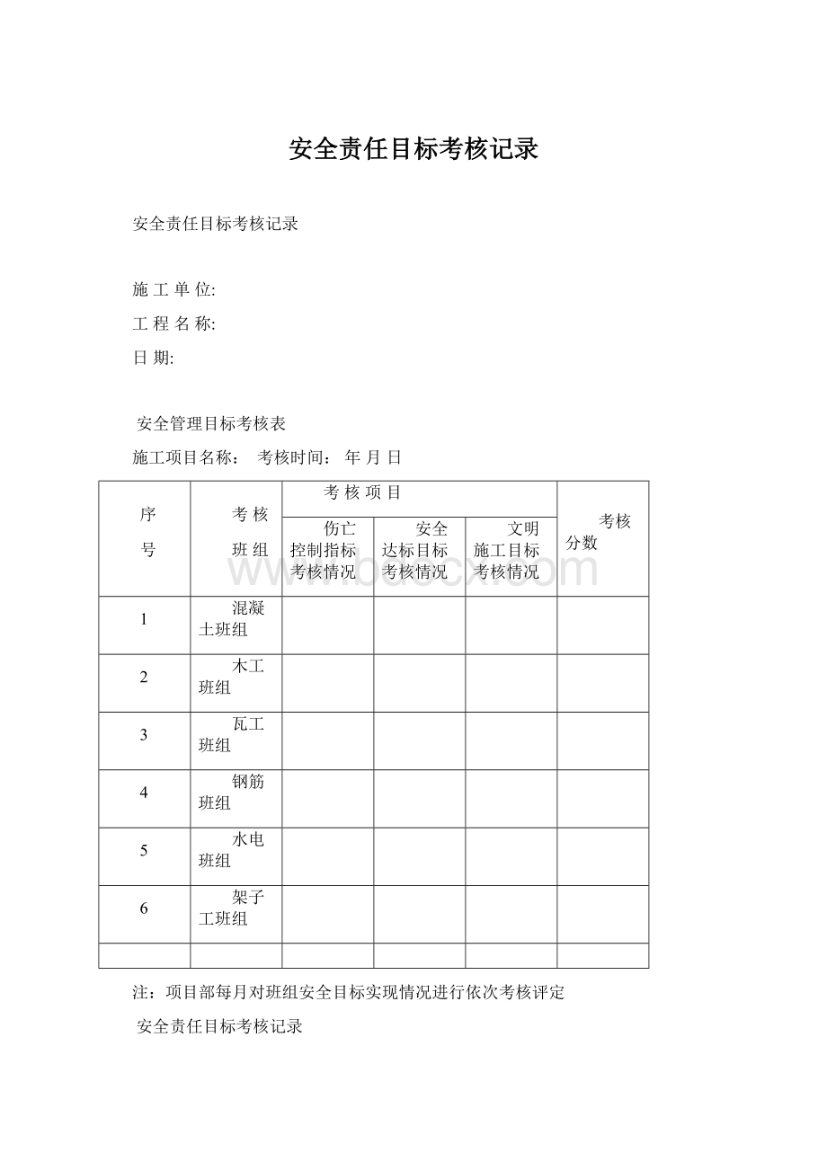 安全责任目标考核记录Word文档下载推荐.docx