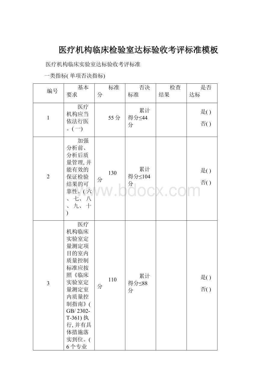 医疗机构临床检验室达标验收考评标准模板.docx