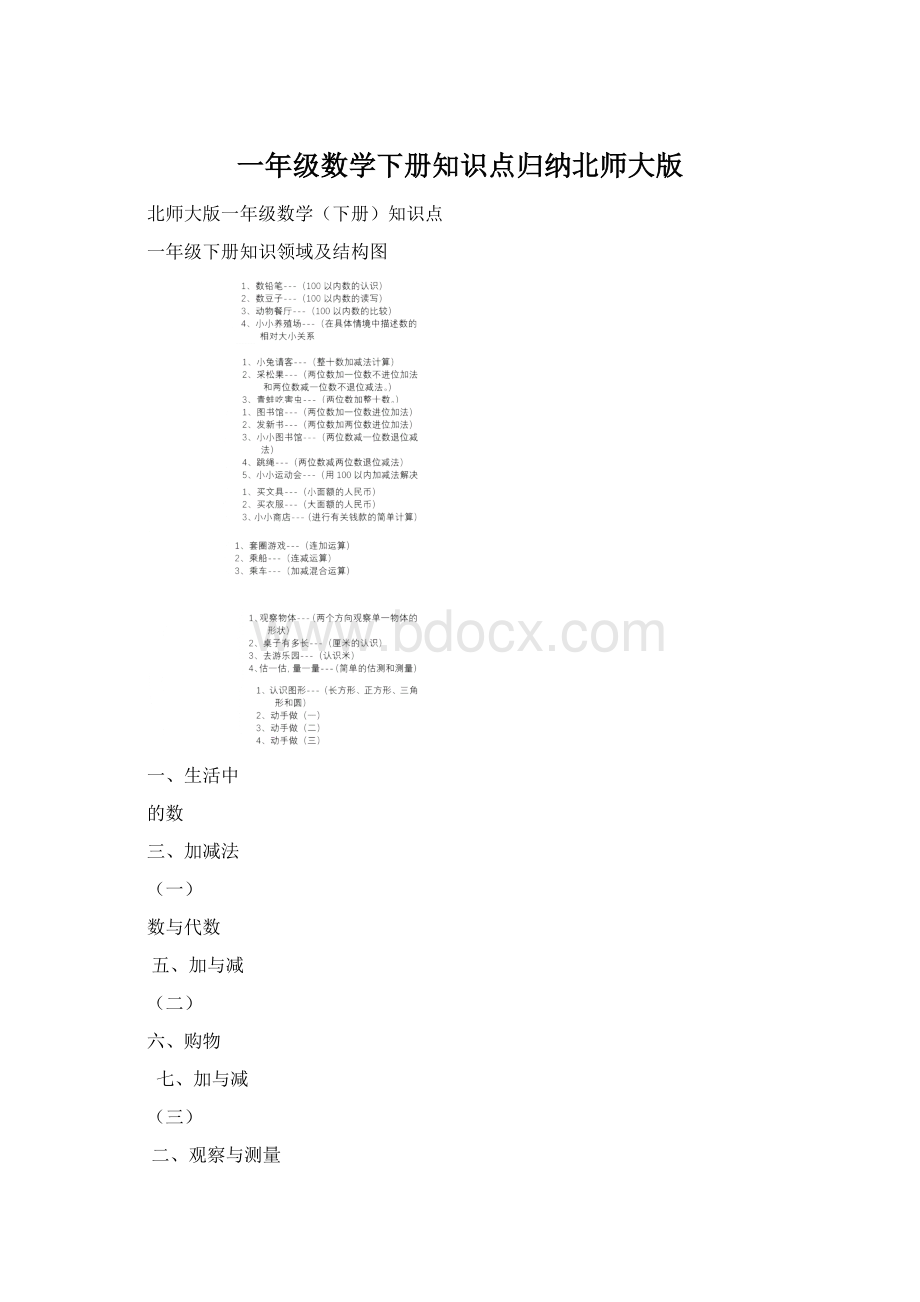 一年级数学下册知识点归纳北师大版Word文件下载.docx