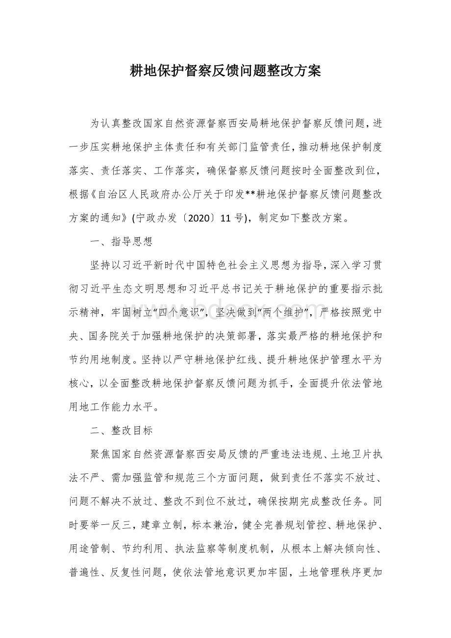 耕地保护督察反馈问题整改方案.docx_第1页