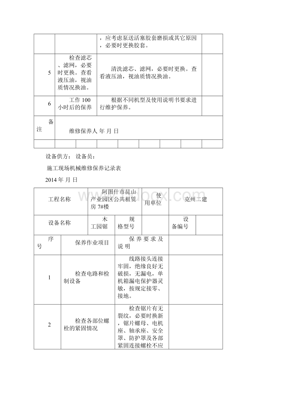 施工现场机械维修保养记录.docx_第2页