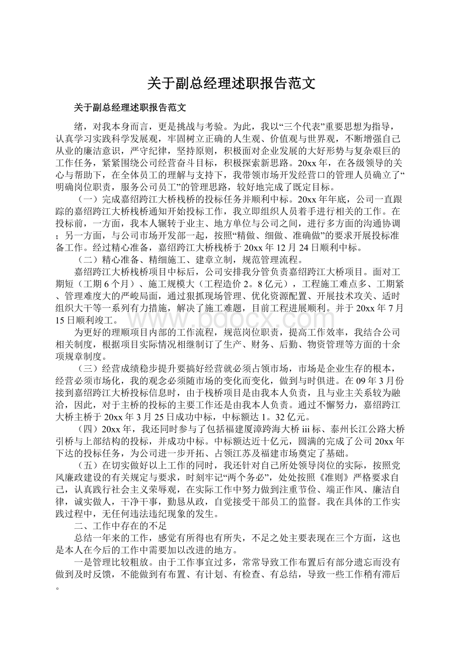 关于副总经理述职报告范文Word文件下载.docx