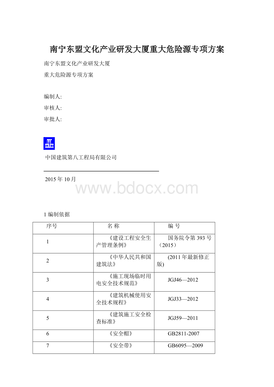 南宁东盟文化产业研发大厦重大危险源专项方案Word下载.docx_第1页