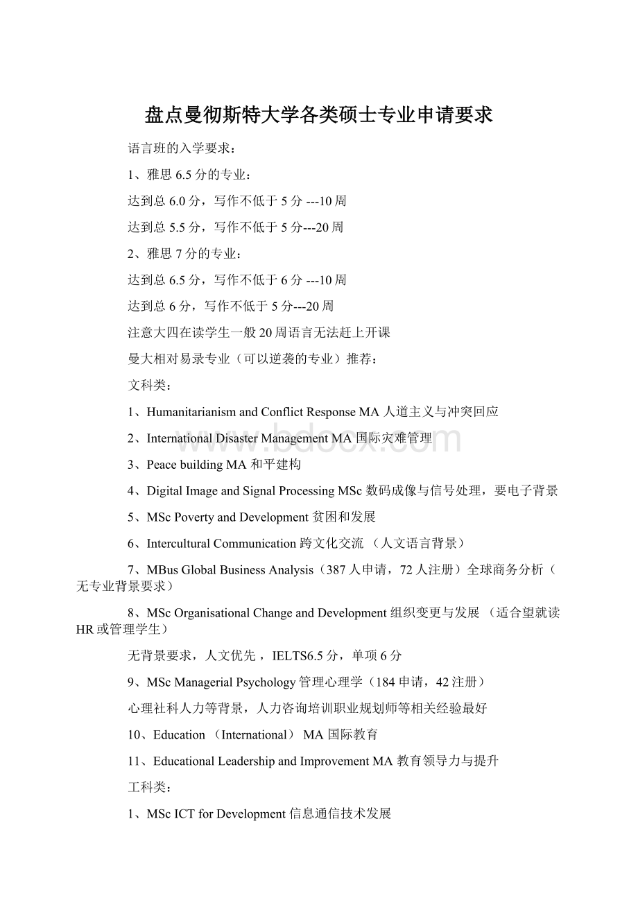 盘点曼彻斯特大学各类硕士专业申请要求.docx_第1页