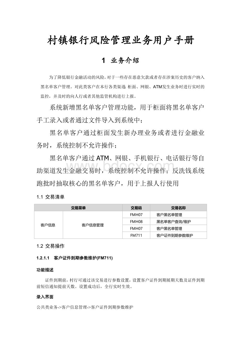 村镇银行风险管理业务用户手册Word格式文档下载.docx